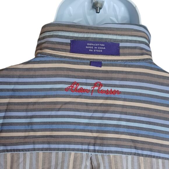 Alan Flusser Mens Striped Shirt XL Long Sleeve 100% Cotton Button Down‎ - Picture 6 of 6